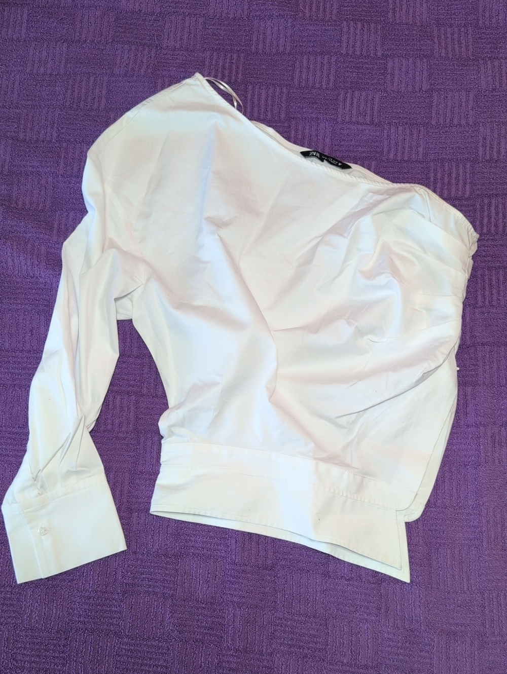 Zara, White Asymmetric One-Shoulder Long-Sleeve Shirt Top, Size XL